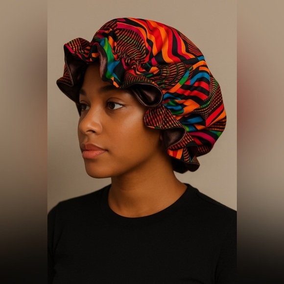 kkcollectionsss Accessories - Vibrant African Print Satin Bonnet – Double Layered